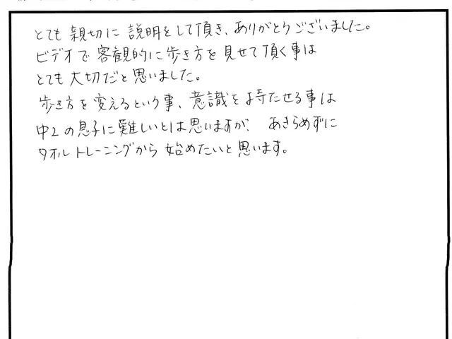 外反母趾や歩き方の相談について寄せられた直筆アンケート